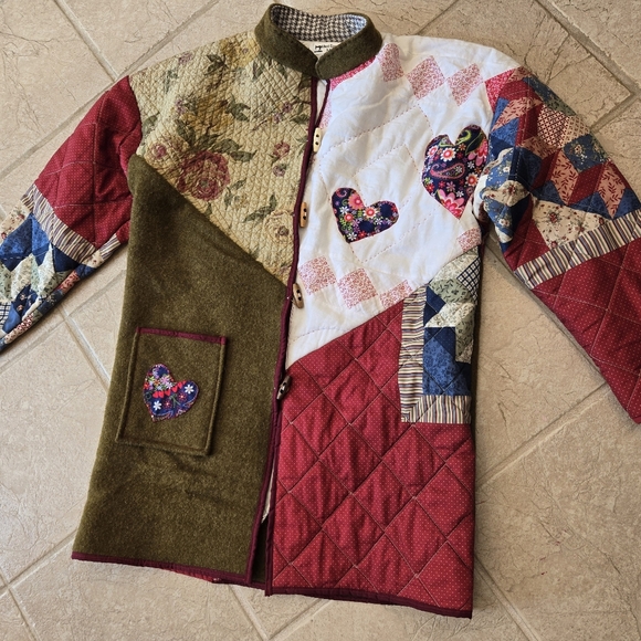 Don't Throw It Out Jackets & Blazers - Upcycled Vtg Quilt & Army Wool Blanket Coat M-L Handmade Dont Throw It Out